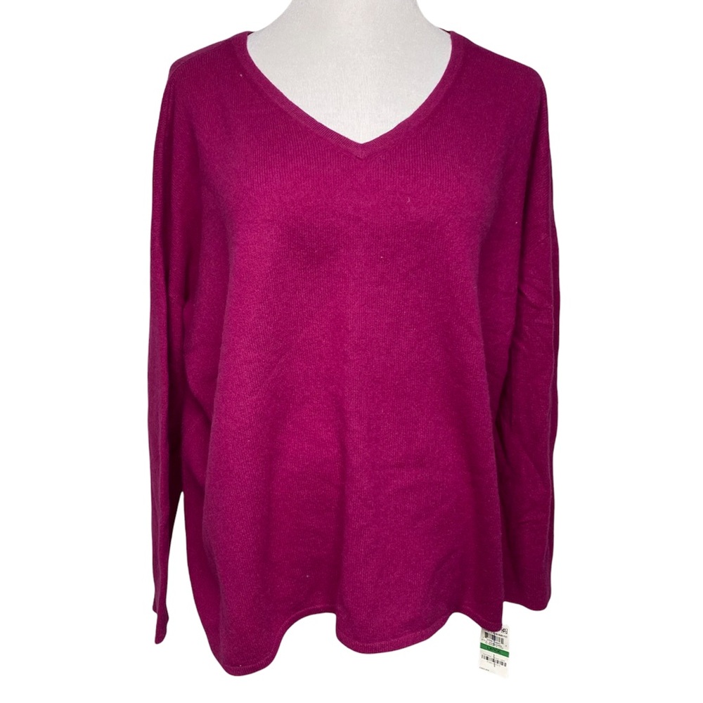 Charter Club Luxury 100% Cashmere Magenta Long Sleeve V Neck Sweater Size Large
